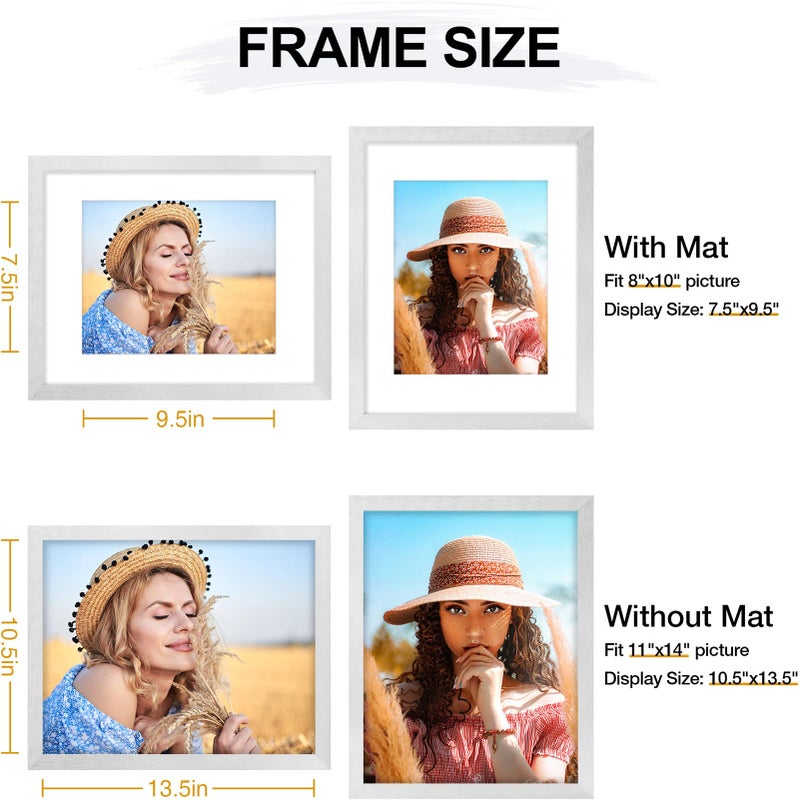 Vittanly 11x14 Picture Frame  Display Pictures 8x10 with Mat or 11x14 without Mat  Engineered Wood with Shatter Resistant Plexiglass  Photo Frame for Wall or Table Top Display  Silver  1 Pack - Image 5