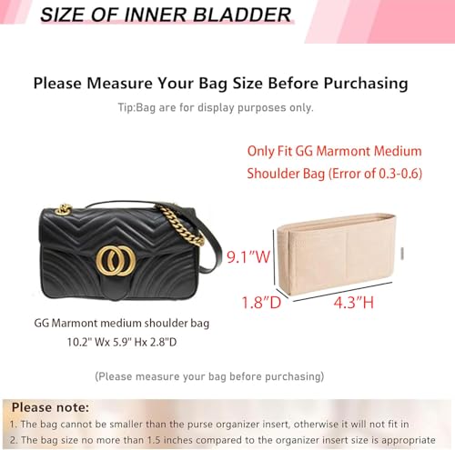 OAikor Felt Purse Organizer Insert for GG Marmont Matelasse Medium Shoulder Bag and More, Handbag Tote Organizer Liner Pouch for Women Bag(Beige,Medium) - Image 2