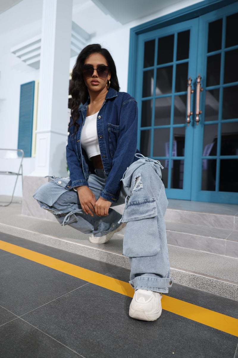 Ryehack Womenâ€™s Baggy Jeans Y2k Cargo Jeans Casual High Waist Baggy Denim Cargo Pants with Pockets Streetwear - Image 3