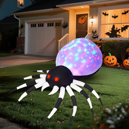 Prsildan Halloween Inflatable 6 Ft Spider with Colorful LED Lights and Red Glowing Eyes, Holiday Blow up Decorations for Indoor Outdoor Garden Yard Lawn (White) - Image 2