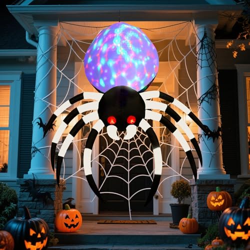 Prsildan Halloween Inflatable 6 Ft Spider with Colorful LED Lights and Red Glowing Eyes, Holiday Blow up Decorations for Indoor Outdoor Garden Yard Lawn (White) - Image 1