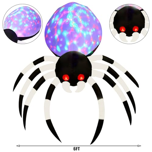 Prsildan Halloween Inflatable 6 Ft Spider with Colorful LED Lights and Red Glowing Eyes, Holiday Blow up Decorations for Indoor Outdoor Garden Yard Lawn (White) - Image 3