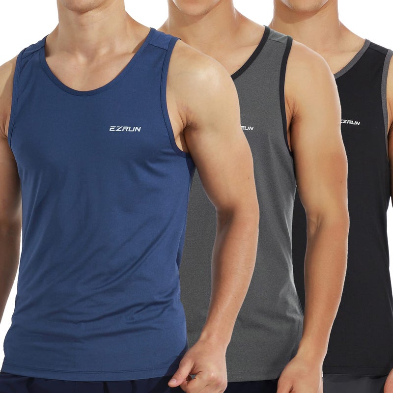 EZRUN Men's Quick Dry Tank Top UPF 50+ Summer Beach Swim Shirts for Gym Workout Athletic Muscle Sleeveless Shirts