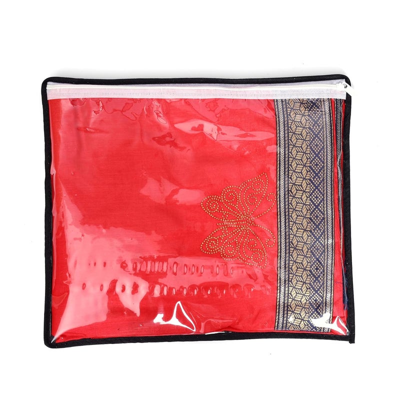 LAXIS NonWoven Printed Single Saree Cover Saree Bag Pack of 10Pcs Transparent Saree Covers With Zip Saree Covers For Storage Wardrobe Organiser Size36x42x2cm Blue - Image 3