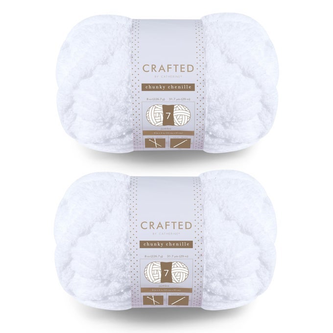 CHUNKY CHENILLE YARN 2 PACK 105 OZ 300 G 41 YARDS EACH SKEIN WHITE GAUGE 7 JUMBO