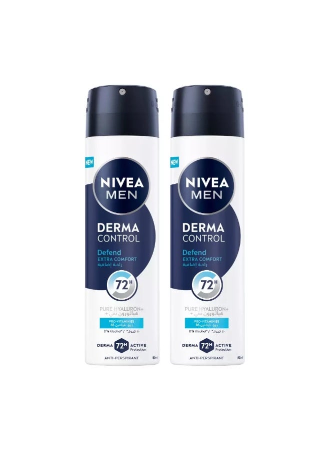 Nivea Men Derma Control Defend Extra Comfort Anti Perspirant Body Spray- 2X150ml
