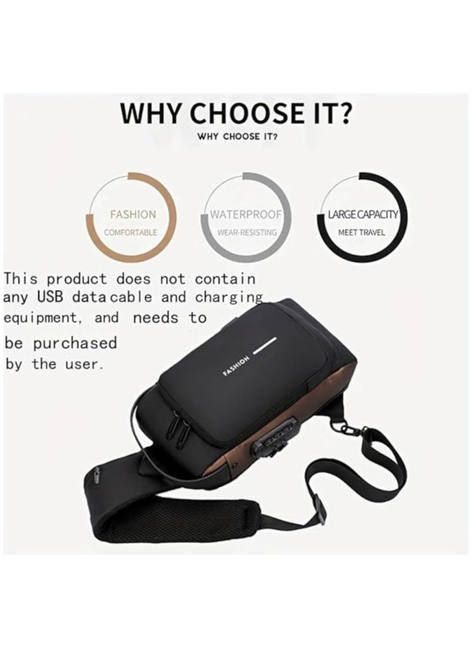 LIMITLESS - Men's Sling Shoulder Backpack USB Charging Sport Sling Anti-Theft Shoulder Bag, Waterproof Crossbody Bags Chest Daypack for Hiking Cycling Travelling Outdoor, Brown - Image 1