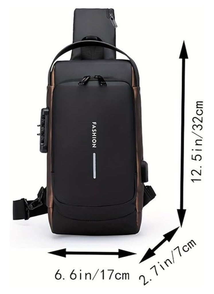 LIMITLESS - Men's Sling Shoulder Backpack USB Charging Sport Sling Anti-Theft Shoulder Bag, Waterproof Crossbody Bags Chest Daypack for Hiking Cycling Travelling Outdoor, Brown - Image 1
