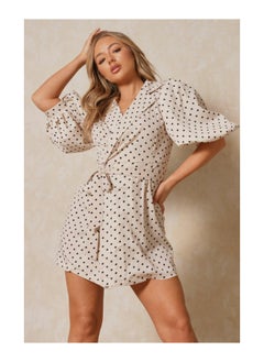 Polka Dot Extreme Puff Sleeve Wrap Dress