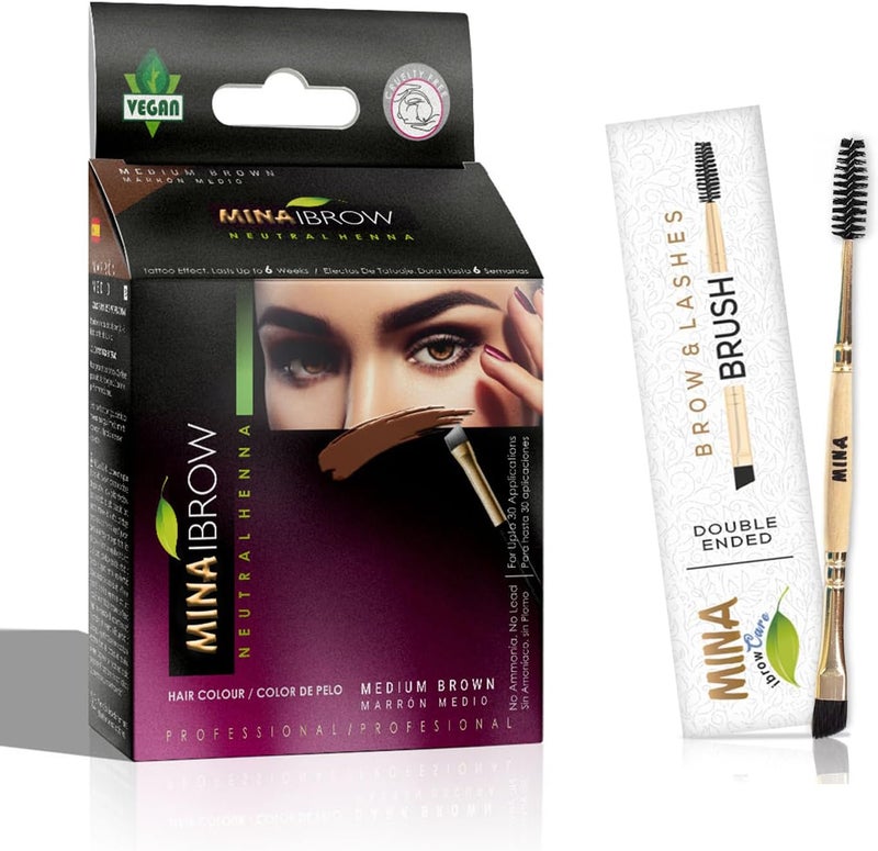 MinaiBrow Hair Color Medium Brown | Natural Spot Coloring and Hair Tinting Powder with Duo Angled Brush, Water and Smudge Proof | No Ammonia, No Lead with 100% Gray Coverage Up to 30 Applications - Image 1