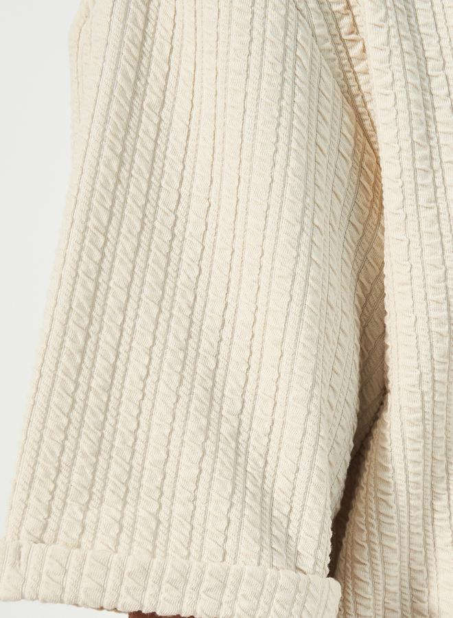 Styli Seersucker Textured Knit Boxy Fitted T-Shirt with Turn-Up Sleeves  - Image 3