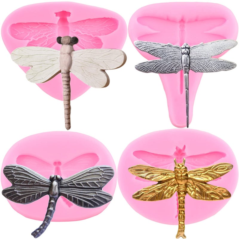 ZiXiang Dragonfly Silicone Candy Chocolate Fondant Molds For Cupcake Topper Chocolate Candy Polymer Clay Gum Paste Cake Decorating Set Of 4