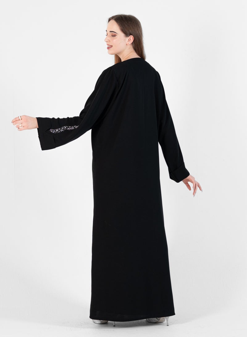 Rosette Abaya Abaya with wave style and silver hand embroidery + pocket Net Embroidery - Image 3