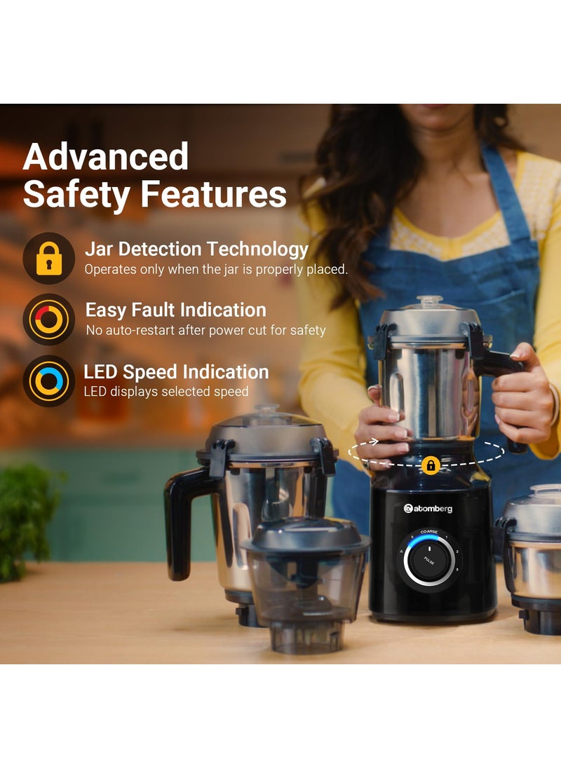atomberg Atomberg Zenova Mixer Grinder with Unique Coarse Mode Advanced Safety Features 4 Jars including Chopper Jar with Hands Free Operation Black  - Image 4