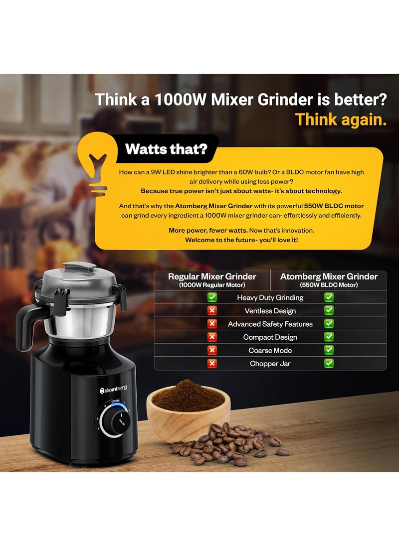 atomberg Atomberg Zenova Mixer Grinder with Unique Coarse Mode Advanced Safety Features 4 Jars including Chopper Jar with Hands Free Operation Black  - Image 5