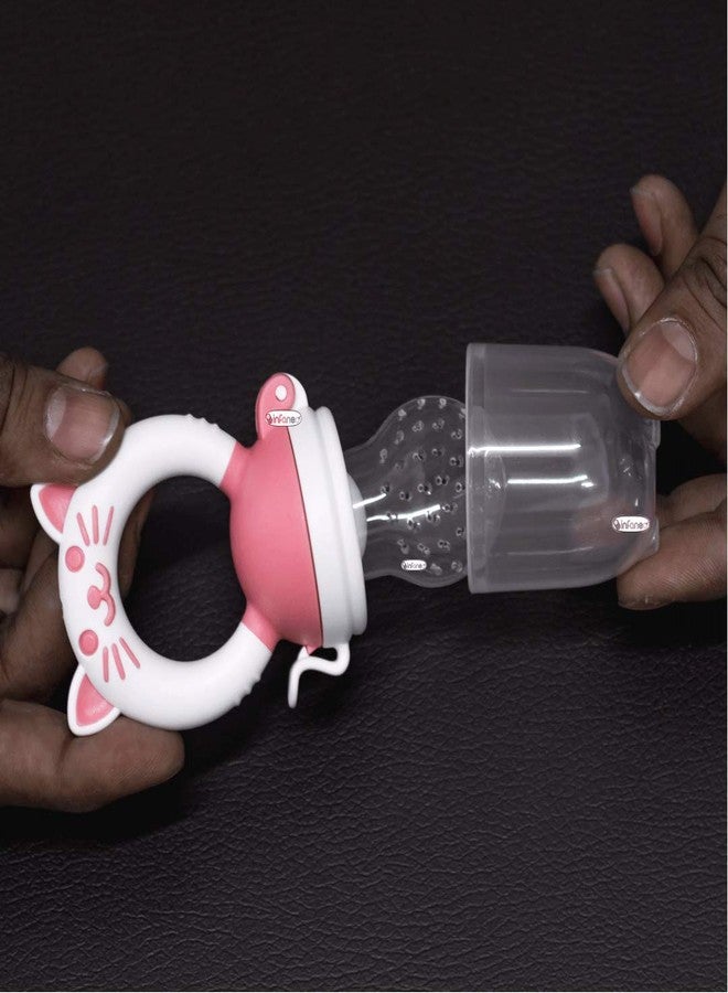 INFANEO إنفانيو، وعاء طعام للفواكه والخضراوات الطازجة للأطفال، خالٍ من مادة BPA، مزود بحلمة سيليكونية مثقوبة على شكل قطة مبتسمة ثنائية اللون، مع حامل ثلاثي القوائم وغطاء واقٍ من الغبار - 6036 - وردي + أبيض - Image 4
