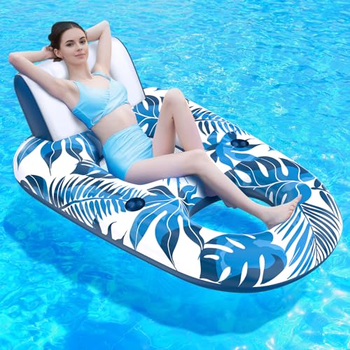 JCLEAL Pool Floats Lounger Inflatable Pool Floaties Rafts Adult Extra Large Recliner Tanning Lounge Chair Water Floaty with Backrest Footrest Cup Holder for Swimming Pool Beach Lake and Vacation - Image 1