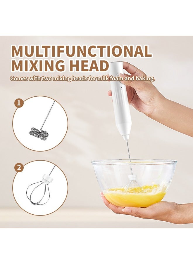 Portable Milk Frother for Baking & Milk Foam - Multifunctional Foam Maker with Dual Mixing Heads, 3 Adjustable Speeds & Type-C Fast Charging, Perfect for Kitchen, Baking and Coffee