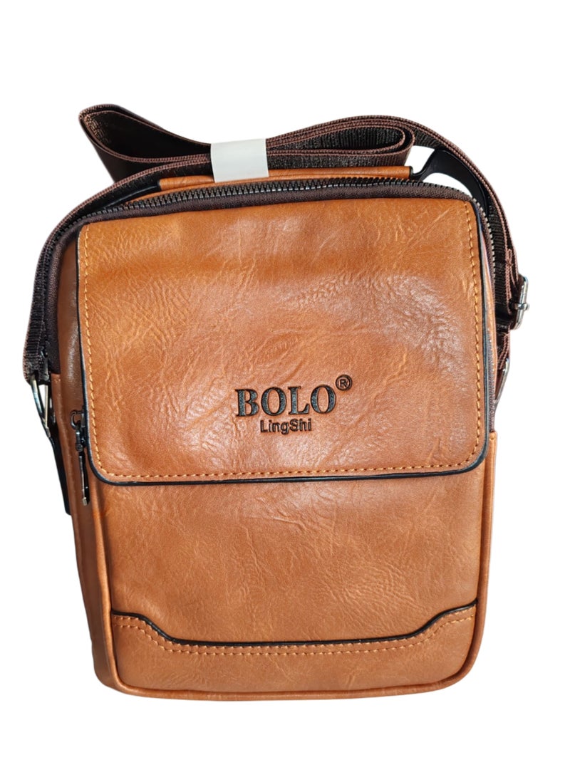 BOLO LingShi Premium Leather Crossbody Bag for Men – Compact Sling Shoulder Bag with Adjustable Strap (Brown) - Image 1