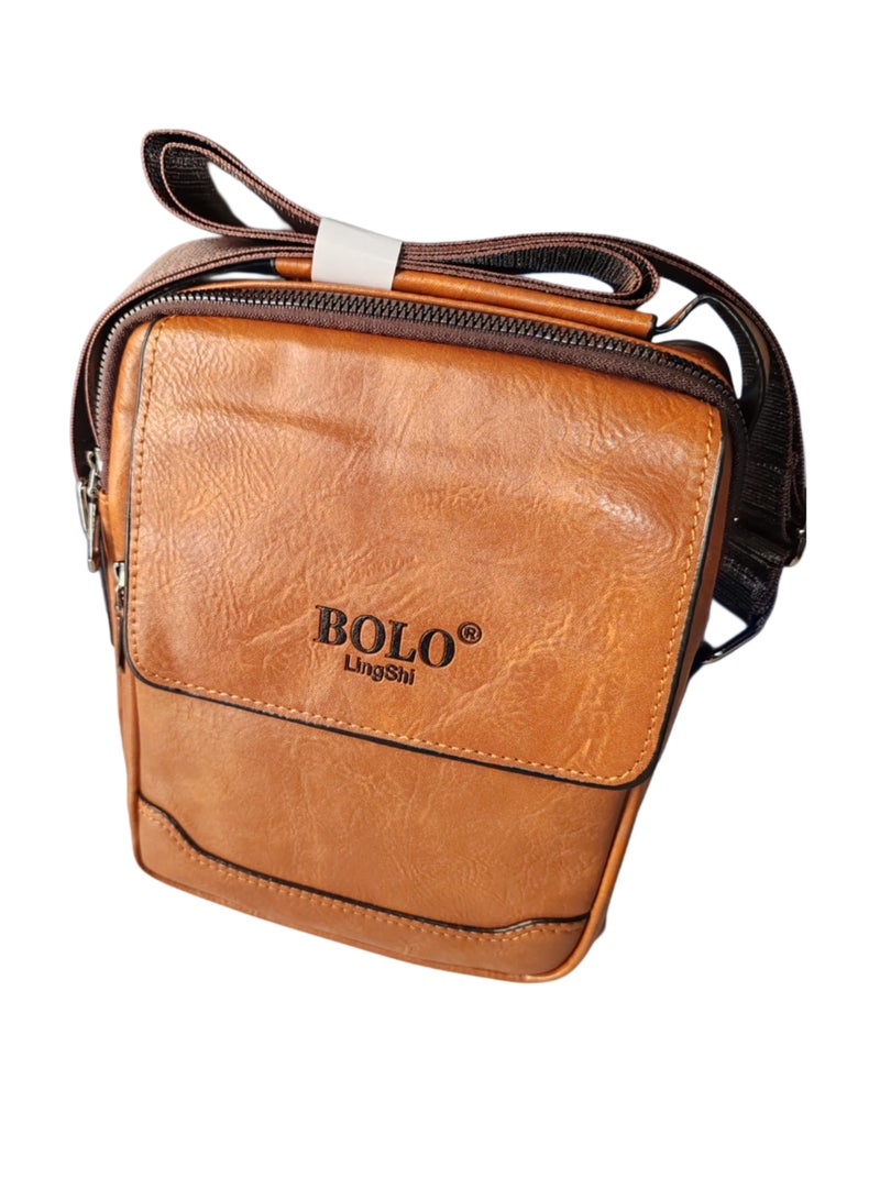 BOLO LingShi Premium Leather Crossbody Bag for Men – Compact Sling Shoulder Bag with Adjustable Strap (Brown) - Image 2
