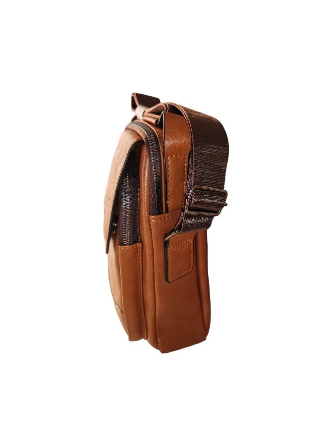 BOLO LingShi Premium Leather Crossbody Bag for Men – Compact Sling Shoulder Bag with Adjustable Strap (Brown) - Image 4
