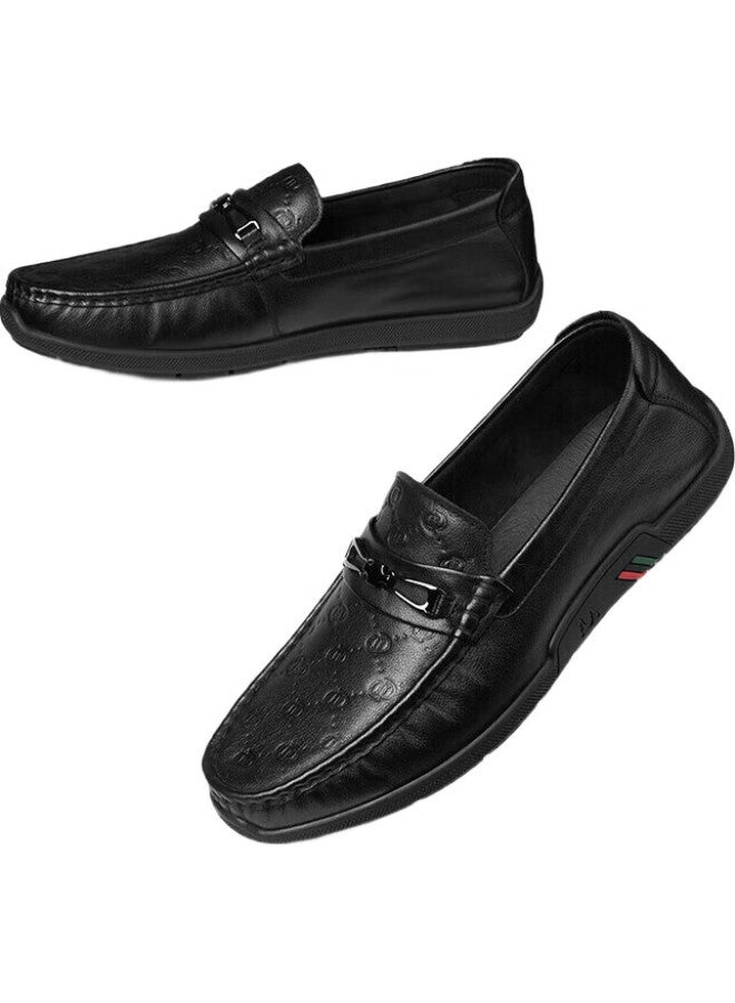 Septwolves Top-Grain Leather Loafers, Men'S Shoes, Spring And Summer Business Casual Leather Shoes, Slip-On Loafers For Men, Black, Size 40 - Image 2