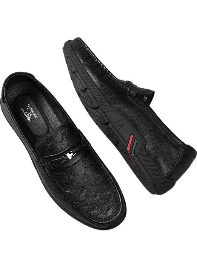 Septwolves Top-Grain Leather Loafers, Men'S Shoes, Spring And Summer Business Casual Leather Shoes, Slip-On Loafers For Men, Black, Size 40 - Image 1