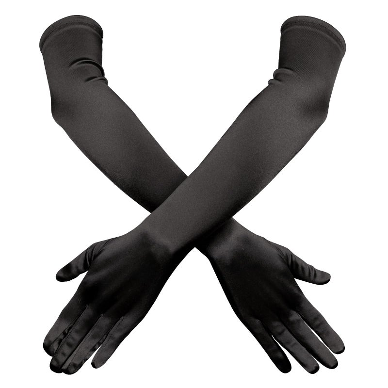 Garma Long Black Opera Gloves Women Formal, 1920s Satin Wedding Bridal Princess Dress For Women, Elbow Length 20inch - Image 1