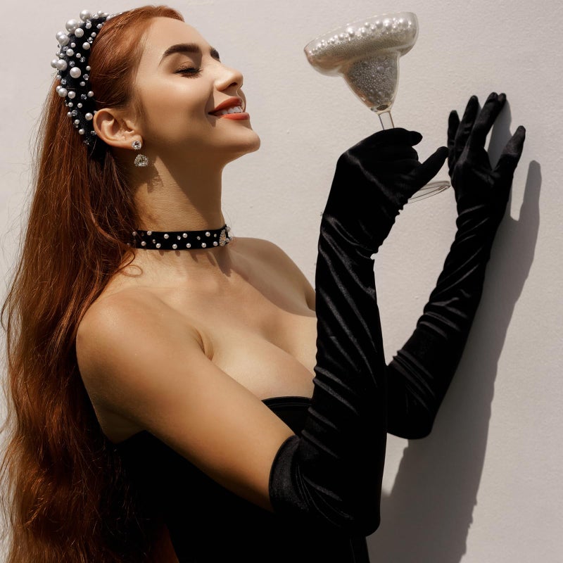 Garma Long Black Opera Gloves Women Formal, 1920s Satin Wedding Bridal Princess Dress For Women, Elbow Length 20inch - Image 5