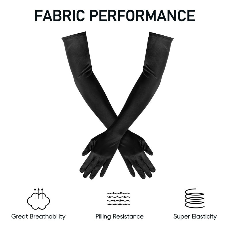Garma Long Black Opera Gloves Women Formal, 1920s Satin Wedding Bridal Princess Dress For Women, Elbow Length 20inch - Image 3