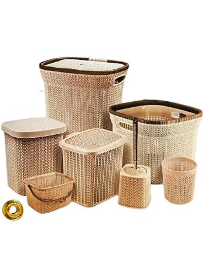 طقم سبت نت 7 قطعة من الوطنية بلاستك  تشمل: 1 سلة ملابس 60 لتر بغطاء / 1 سلة ملابس 45 لتر / 2 قمامة بغطاء / 1 تواليت / 2 فرشاة لون (بيج) 6221224075023