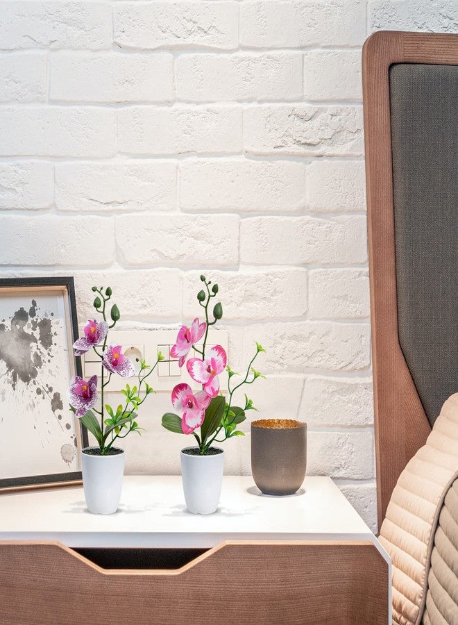 زونور مجموعة XONOR من 4 قطع من زهور الأوركيد الاصطناعية، زهور أوركيد صغيرة في أصيص، زهور أوركيد مزيفة مع مزهرية بلاستيكية لتزيين طاولة المنزل أو المكتب أو حفل الزفاف (بنفسجي وأحمر) - Image 5