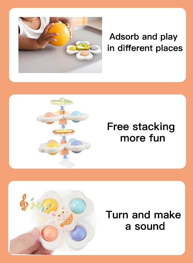 Baby Spinning Toy with Strong Pop Suction Cups, Fidget Spinner Toy with Animatronic Design for 1 2 Year Old Kids and Toddlers, Boys and Girls, 3 Packs - Image 3