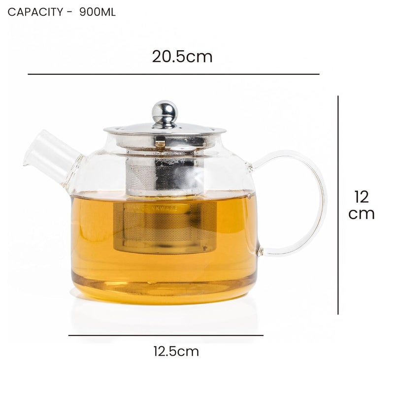 KRUPAVI Tea Pot with Infuser 900ml Glass Tea Kettle for Gas StoveFlame Proof Glass Kettle for Tea Fine Mesh Stainless Steel Infuser - Image 2