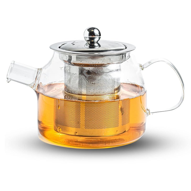 KRUPAVI Tea Pot with Infuser 900ml Glass Tea Kettle for Gas StoveFlame Proof Glass Kettle for Tea Fine Mesh Stainless Steel Infuser - Image 1