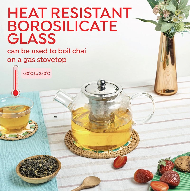KRUPAVI Tea Pot with Infuser 900ml Glass Tea Kettle for Gas StoveFlame Proof Glass Kettle for Tea Fine Mesh Stainless Steel Infuser - Image 4
