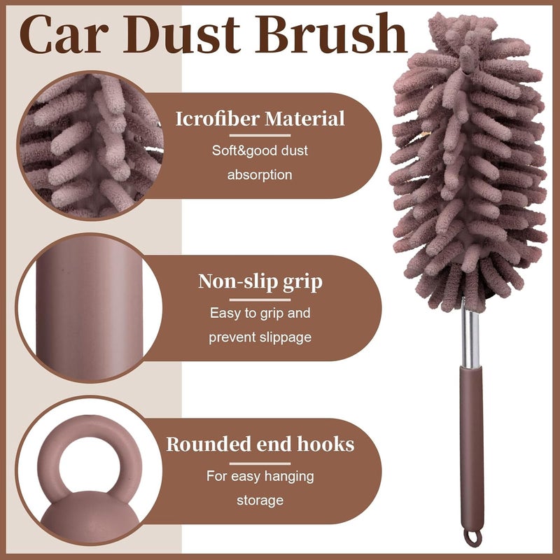 ecocstm 2 PCS Car Interior Duster with Extension Pole, Microfiber Car Duster with Bendable Head, Car Duster Exterior&Interior Scratch Free, for Cleaning of Vehicle Details, Offices, Windows, Furniture(Brown) Slow wear optimized quality - Image 3