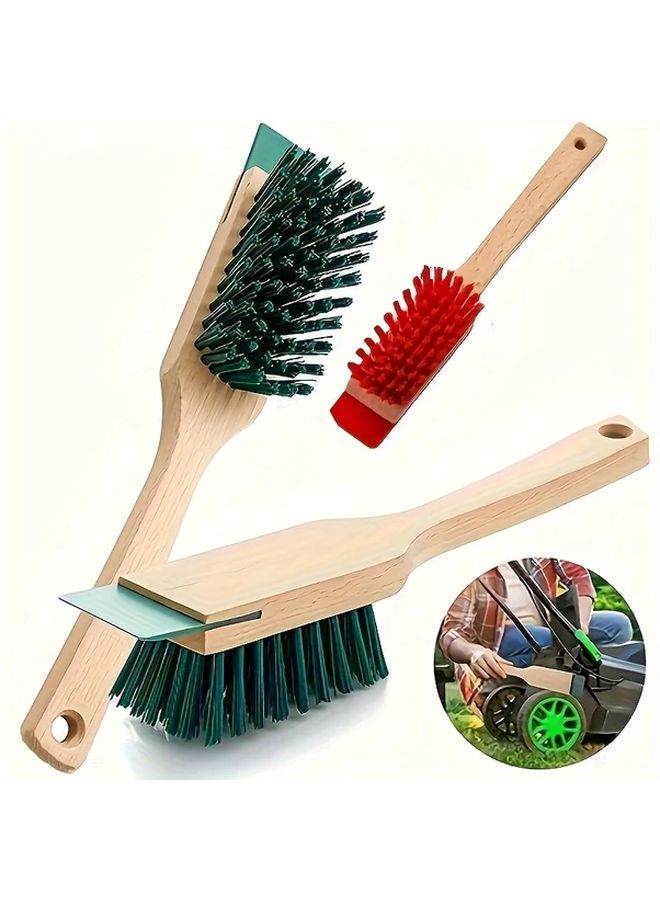 Red Heavy Duty Lawn Mower Cleaning Brush with Scraper and Wooden Handle - Image 2