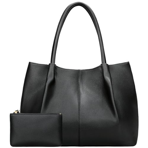 KKXIU Tote Bag for Women Vegan Leather Shoulder Purse Large Capacity Travel Bag (Black) - Image 1