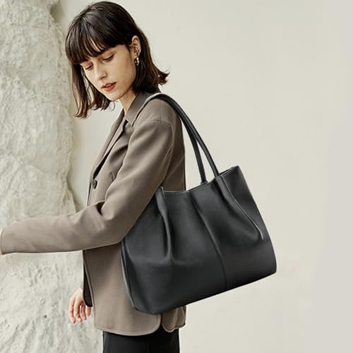 KKXIU Tote Bag for Women Vegan Leather Shoulder Purse Large Capacity Travel Bag (Black) - Image 3