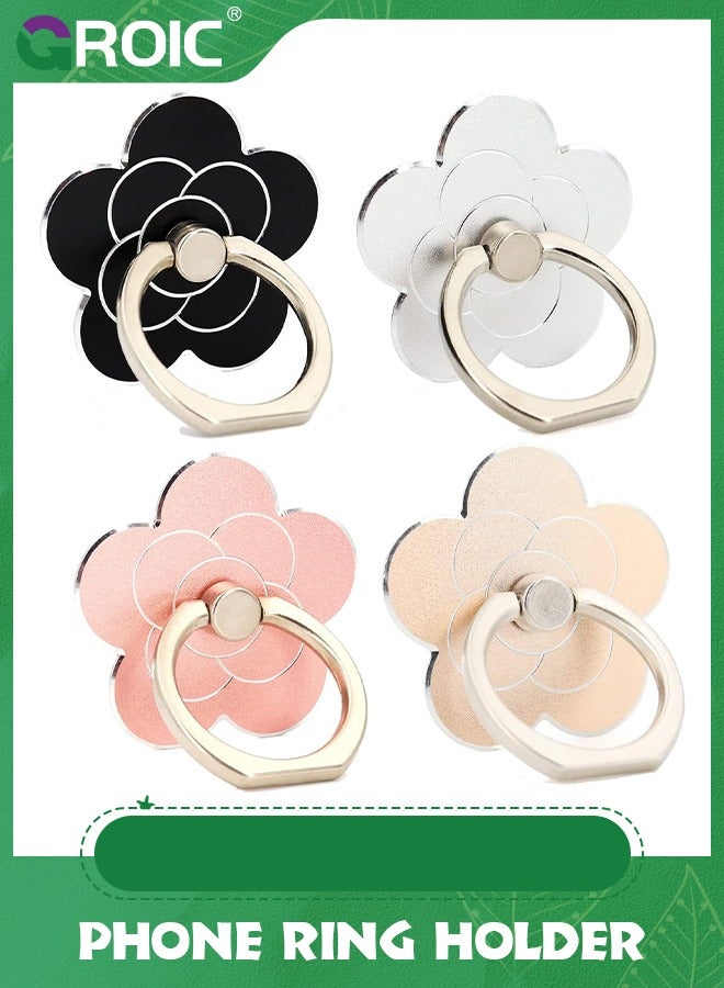 GROIC 4Pcs Cell Phone Ring Holder Flower Shape Phone Ring Holder Metal Finger Grip Finger Kickstand 360° Rotation Universal Finger Ring Phone Grip Compatible With All Smartphone  - Image 1