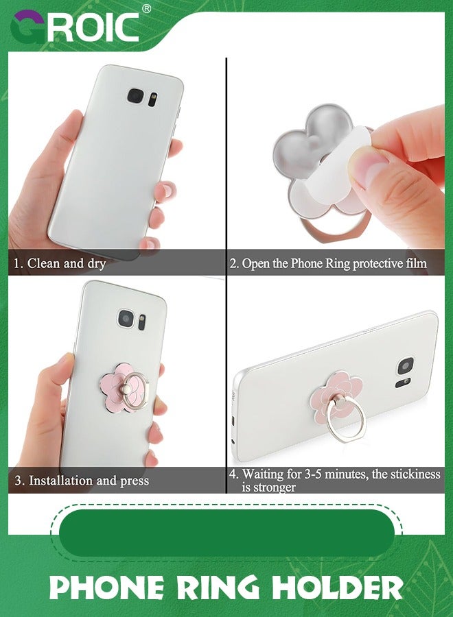 GROIC 4Pcs Cell Phone Ring Holder Flower Shape Phone Ring Holder Metal Finger Grip Finger Kickstand 360° Rotation Universal Finger Ring Phone Grip Compatible With All Smartphone  - Image 3