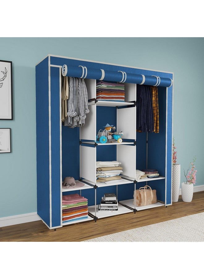 GTC Collapsible Wardrobe Portable Foldable Closet for Clothes Almira, 2 Hanging Space, 8 Shelves Non-Woven Fabric 90 GSM (88230) (Blue) - Image 1