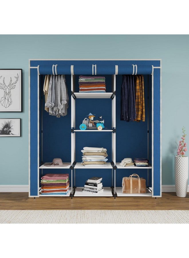 GTC Collapsible Wardrobe Portable Foldable Closet for Clothes Almira, 2 Hanging Space, 8 Shelves Non-Woven Fabric 90 GSM (88230) (Blue) - Image 2