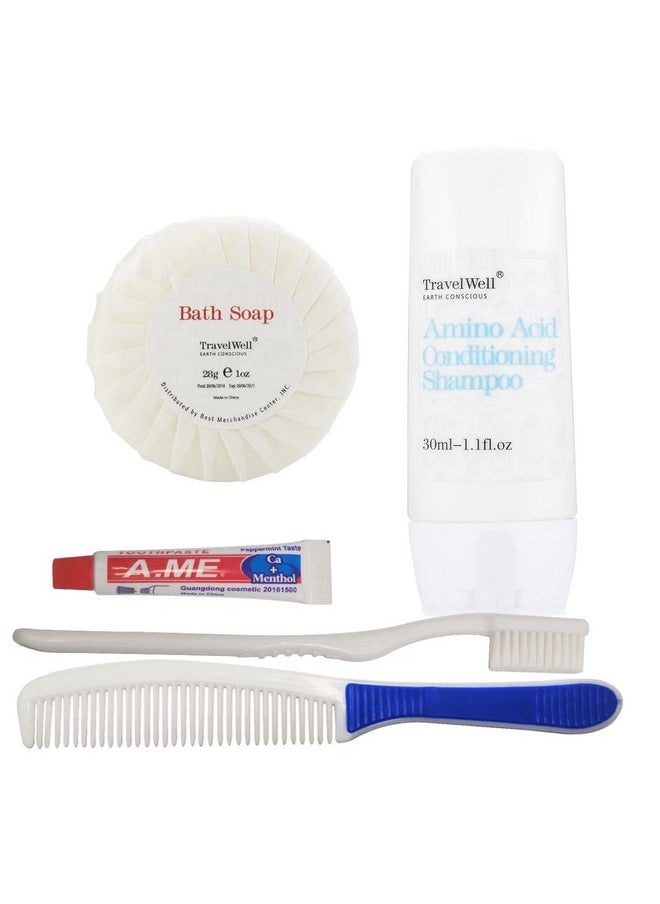Travelwell Hotel Toiletries Amenities Bulk Individually Wrapped 30Ml Shampoo & Conditioner 2 In 1 Round Tissue Pleated 28G Cleaning Travel Soap In Bulk Combtoothbrush Toothpaste 25 Set  - Image 1