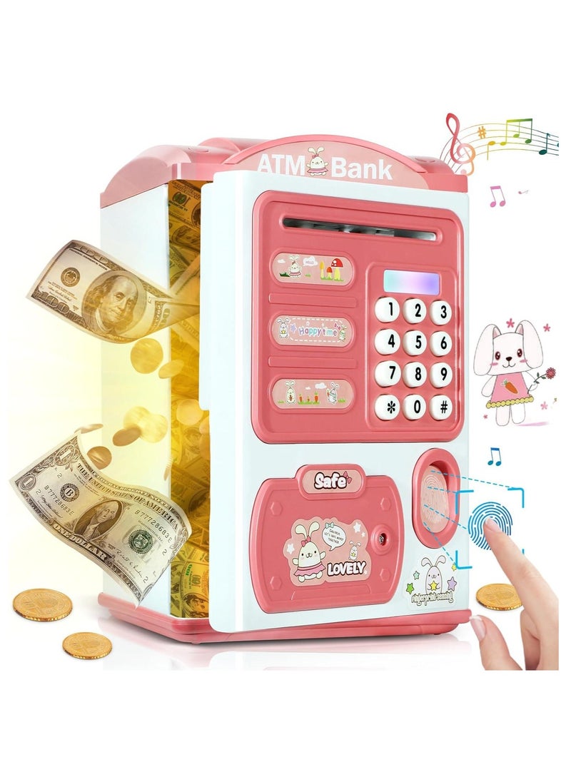 Generic Electronic Piggy Bank - Mini ATM with Fingerprint & Password Money Bank Cash Coins Saving Box for Kids, Automatic Paper Money Scroll Saving Box, Perfect Toy Gifts for Boys Girls (Pink)  - Image 1