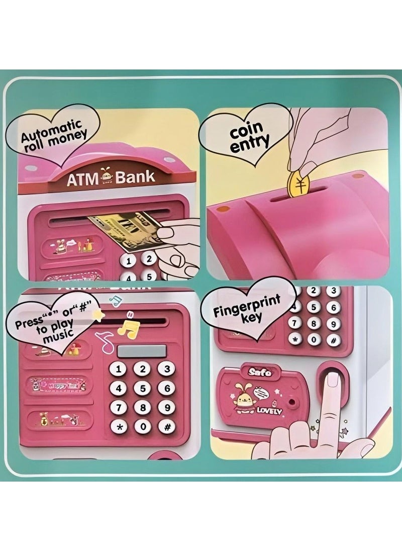 Generic Electronic Piggy Bank - Mini ATM with Fingerprint & Password Money Bank Cash Coins Saving Box for Kids, Automatic Paper Money Scroll Saving Box, Perfect Toy Gifts for Boys Girls (Pink)  - Image 4