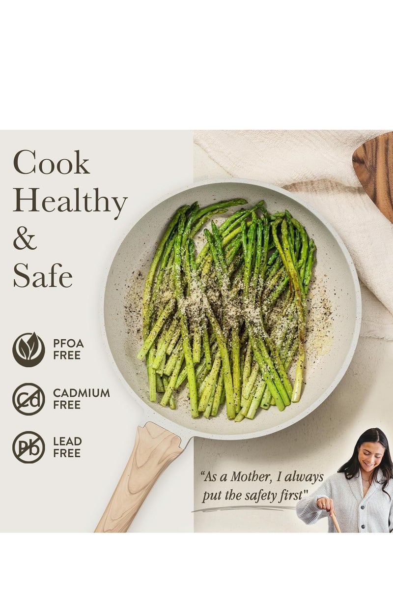 WENTCCION 9 PCS Pots and Pans Set, Compatible with All Stoves Include Induction, 30cm Fry Pan with lid,18cm Milk Pot with lid & 24cm Stockpot with lid, Silicone Shovel, Spoon & Tongs(PFOS, PFOA Free) - Image 3