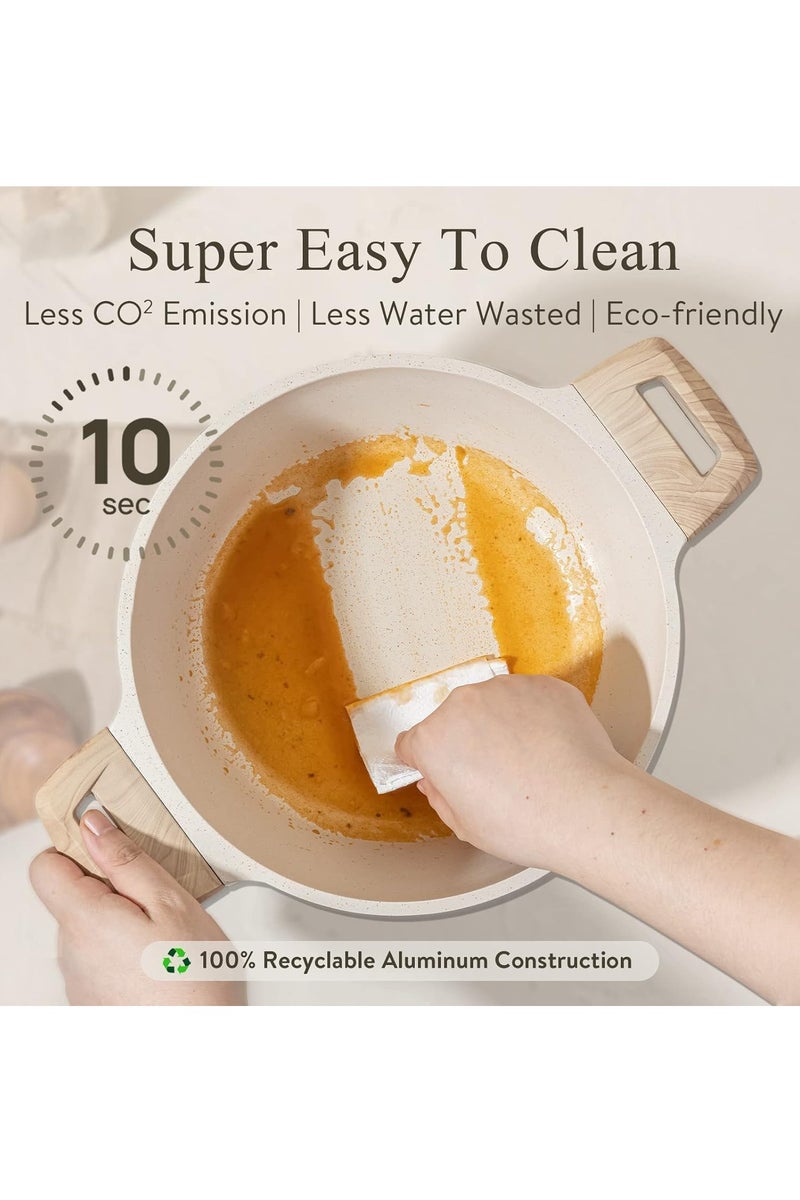 WENTCCION 9 PCS Pots and Pans Set, Compatible with All Stoves Include Induction, 30cm Fry Pan with lid,18cm Milk Pot with lid & 24cm Stockpot with lid, Silicone Shovel, Spoon & Tongs(PFOS, PFOA Free) - Image 4