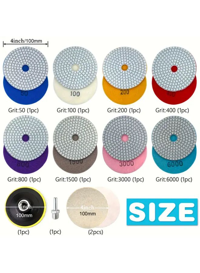12pcs 4 Inch Wet Dry Granite Stone Polishing Pads 50 6000 Grit For Concrete Marble Quartz - Image 1